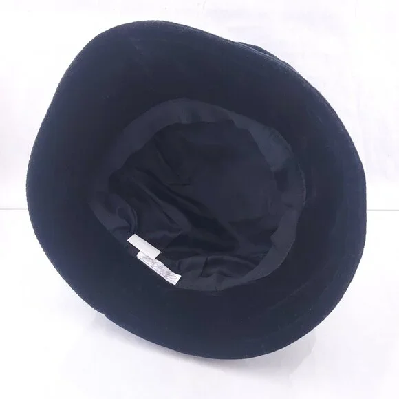 Vintage Lord & Taylor Black Pillbox Bucket Velvet Velour Hat Barret Womens - Picture 5 of 7